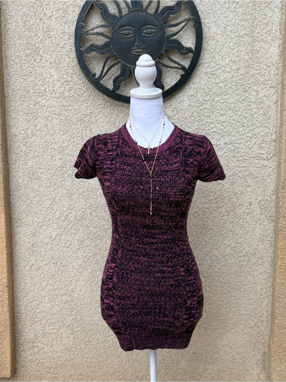 Star Ride Pink Black Knitted Mini Dress Top Fall Cozy Y2K